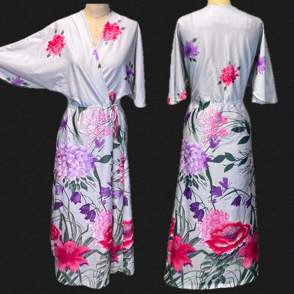 VINTAGE 70s‎ flower garden long maxi house dress leisurewear gown wrap robe
